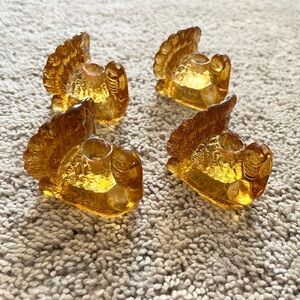 Set of 4 Amber Glass Turkey Mini Candle Holders